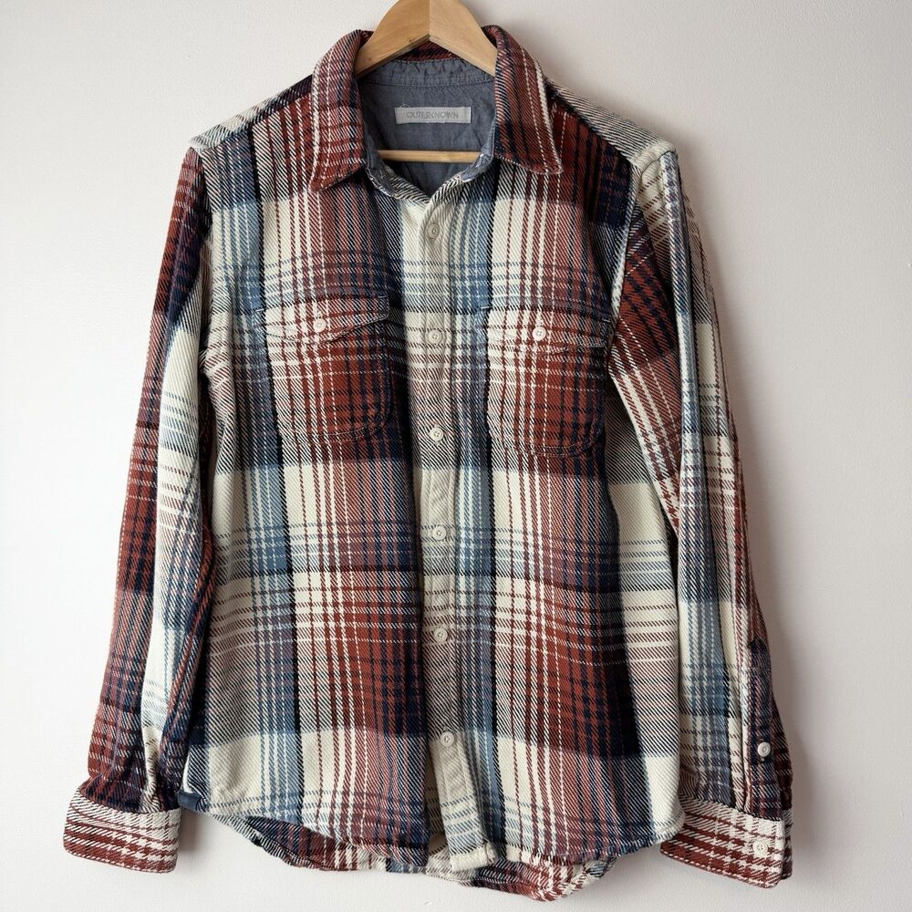 Outerknown Blanket Shirt Burnt Orange Blue Ivory Plaid Men’s M